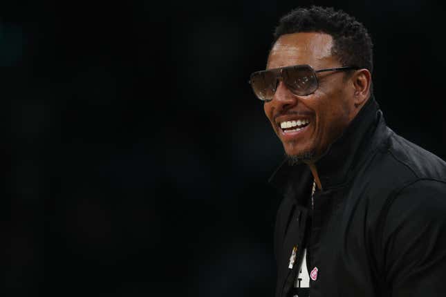 BOSTON, MASSACHUSETTS - MAY 25: Paul Pierce looks on during the first quarter between the Boston Celtics and the Miami Heat in game five of the Eastern Conference Finals at TD Garden on May 25, 2023 in Boston, Massachusetts.