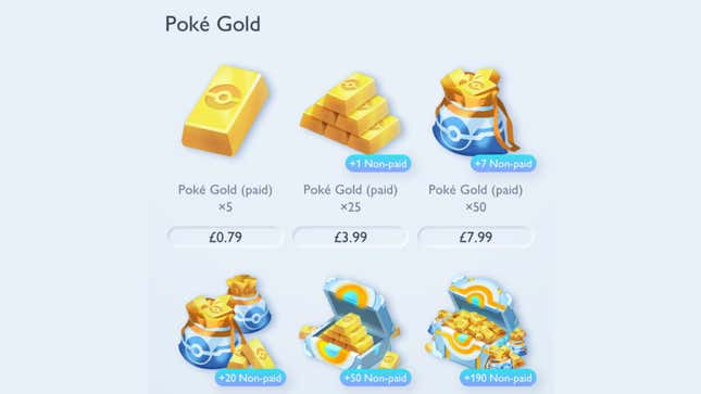 The Poke Gold prices from the game's shop.