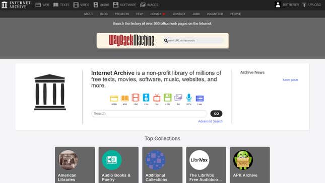 The front page of the Internet Archive.