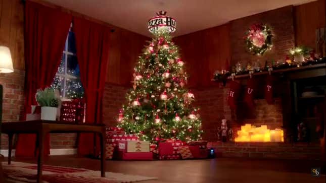 Christmas tree with Pizza Hut topper