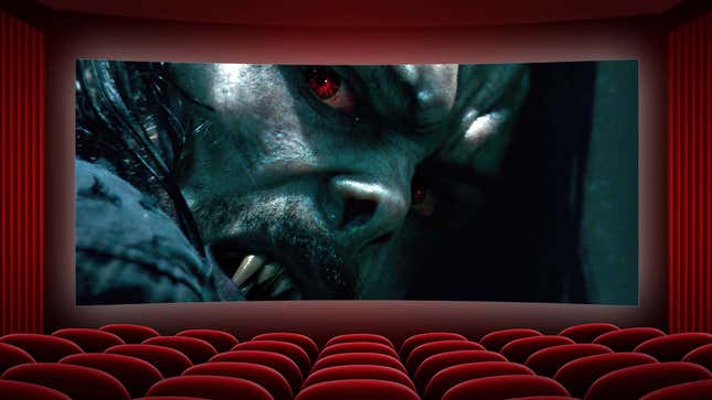 A empty theater showing the movie Morbius. 