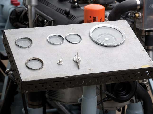 Control panel and gauges of a vintage Ferrari engine dyno