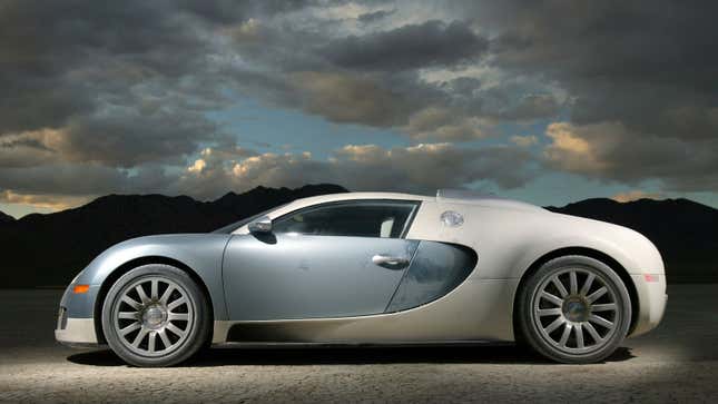 A dusty Bugatti Veyron in a desert 