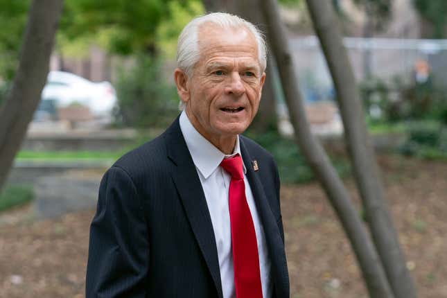 FILE - Former Trump White House trade adviser Peter Navarro arrives at the E. Barrett Prettyman U.S. Federal Courthouse, in Washington, Aug. 28, 2023. A federal judge on Tuesday, Jan. 16, 2024, rejected a bid for a new trial for Navarro, who was convicted of contempt of Congress for refusing to cooperate with a congressional investigation into the Jan. 6, 2021, attack on the U.S. Capitol. (AP Photo/Jose Luis Magana, File)