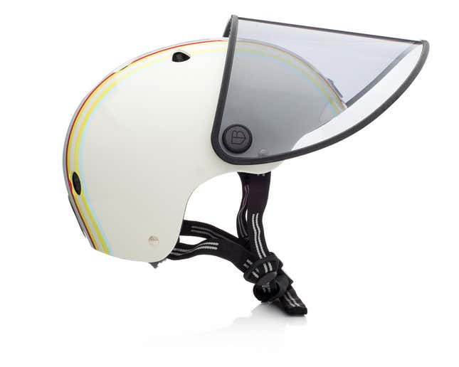 The Bouclier visor attached to a bicycle helmet.