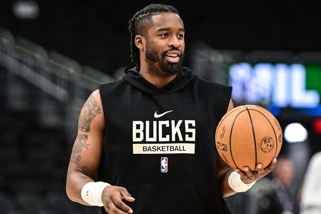 Apr 2, 2023; Milwaukee, Wisconsin, USA; Milwaukee Bucks guard Wesley Matthews (23) warms up before game against the Philadelphia 76ers at Fiserv Forum.