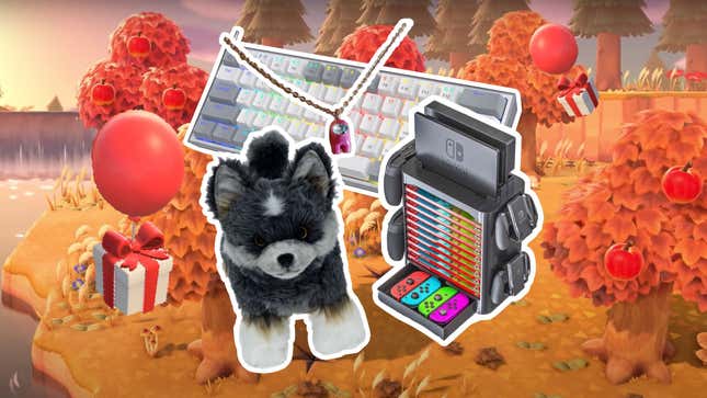 Ein Bild zeigt mehrere Gaming-Geschenke, darunter eine Tastatur und einen Torgal-Plüsch.