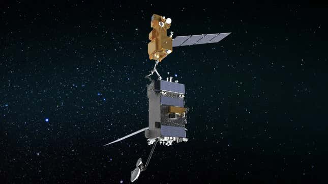 OSAM-1'in bir uyduya kenetlenmesini gösteren sanatçının tasviri.