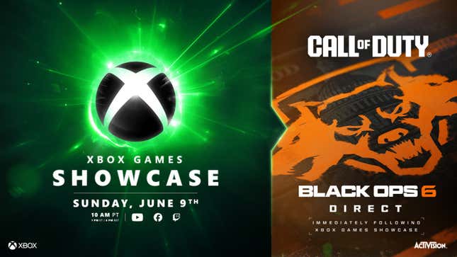 Microsoft and Activision art for their showcases are displayed next to each other. 