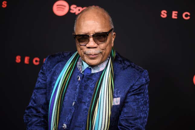 FILE - Quincy Jones arrives at the Secret Genius Awards on Nov. 1, 2017, in Los Angeles. Jones, the iconic music producer, and entertainers Jennifer Hudson and Chance the Rapper are co-owners of the historic Ramova Theatre on Chicago&#39;s South Side. The Chicago Sun-Times reports that their ownership was announced Wednesday, Nov 15, 2023. The Ramova has been closed for nearly four decades and no opening date has been announced. (Photo by Richard Shotwell/Invision/AP, File)