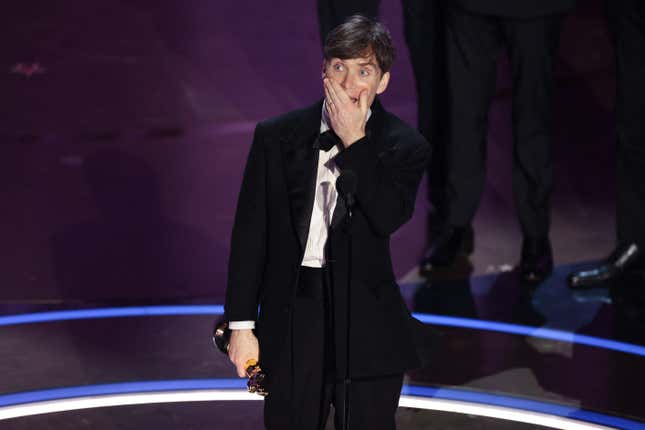 Cillian Murphy accepting the award for Best Actor for his performance in “Oppenheimer.”