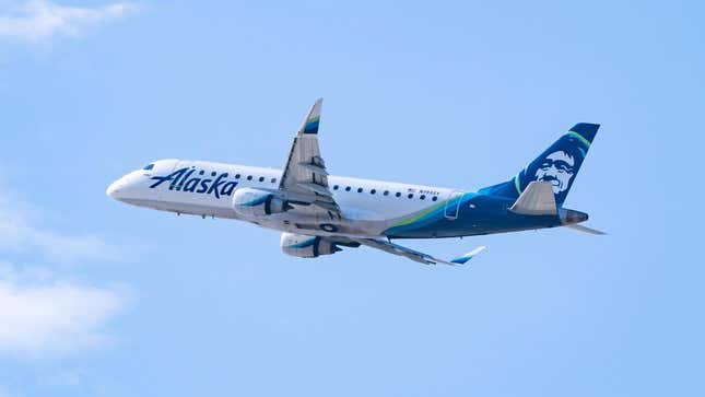 Alaska Airlines Embraer ERJ 170-200 LR takes off from Los Angeles international Airport on July 30, 2022 in Los Angeles, California.