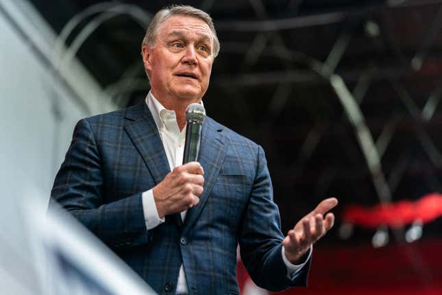  Republican Gubernatorial candidate David Perdue speaks at a campaign event on March 29, 2022, in Marietta, Georgia.