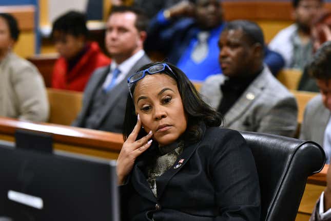 ATLANTA, GEORGIA - NOVEMBER 21: Fulton County District Attorney Fani Willis appears before Judge Scott McAfee for a hearing in the 2020 Georgia election interference case at the Fulton County Courthouse on November 21, 2023 in Atlanta, Georgia. 