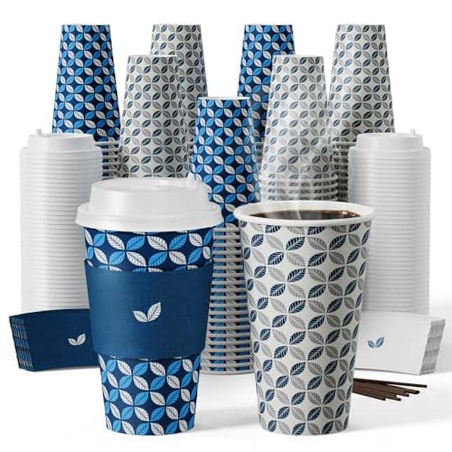 Image for article titled JOLLY CHEF 16 oz Coffee Cups with Lids 100 Pack, Now 10% Off