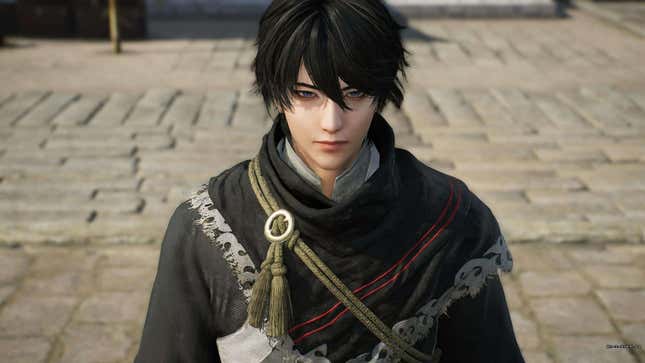 Ein Screenshot aus Dynasty Warriors: Origins. Der Protagonist blickt in die Kamera und leicht nach unten.