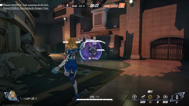 Invisible Woman places a shield on an ally.