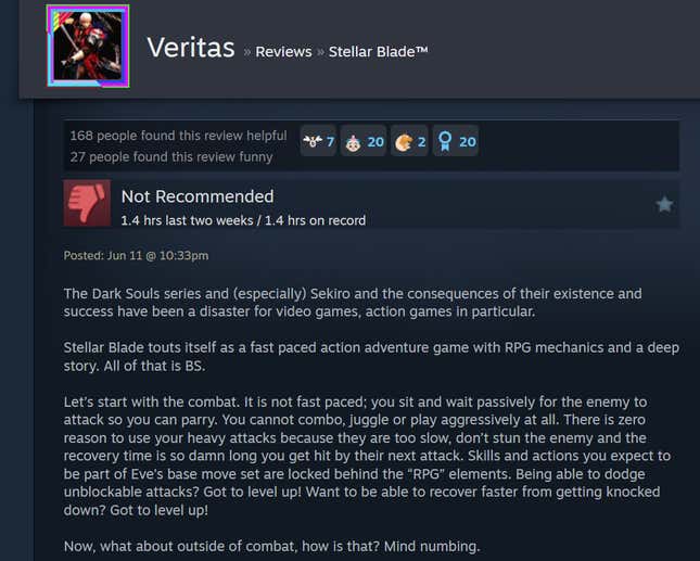 Image for article titled Stellar Blade, As Told By Steam Reviews