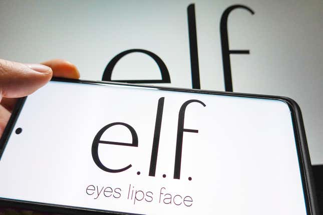 In this photo illustration, the logo of e.l.f. Beauty is displayed on the screen of a smartphone. 