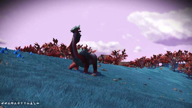 A creature walks across an alien world. 