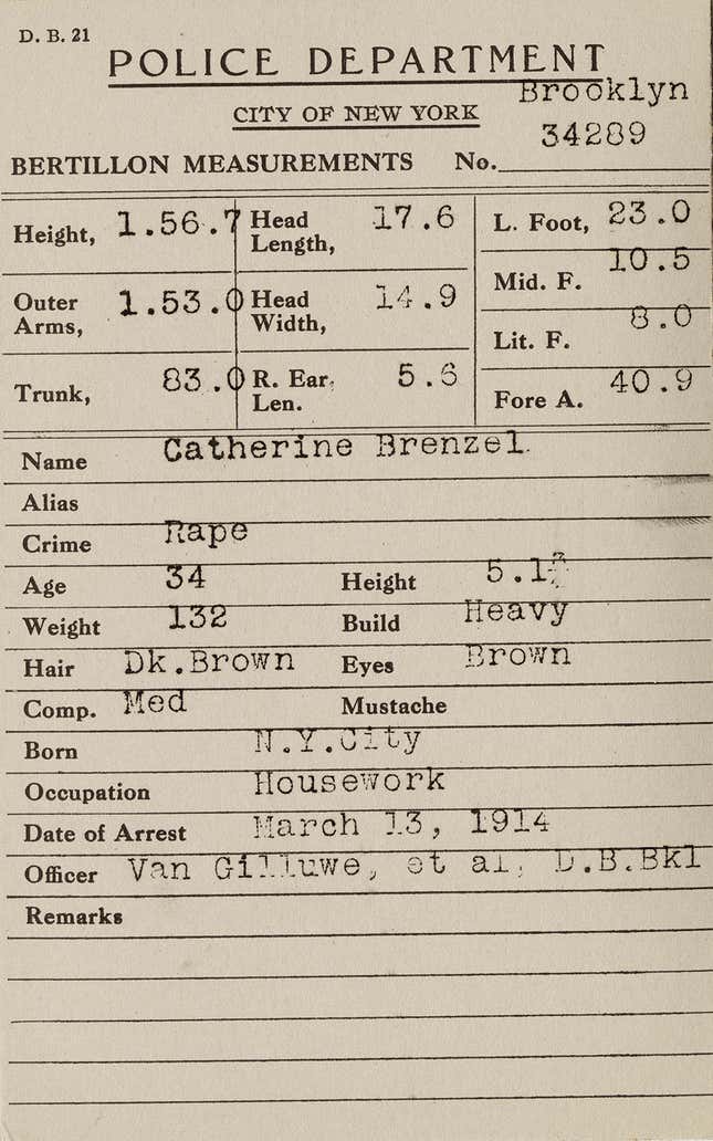 Bertillon card and mugshot