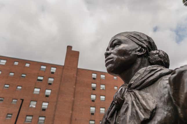 Close-up of Harriet Tubman Statue in Boston’s South End neighborhood. Tubman, an African-American abolitionist, will appear on the new $20 bill. JULY 8, 2020