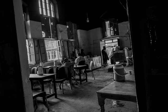 A moment of afternoon quiet inside a restaurant and tea shop inside Empress Market.