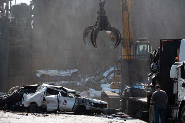 Scrap metal is brought to General Iron Industries’ Lincoln Park facility on Friday, August 14, 2020.