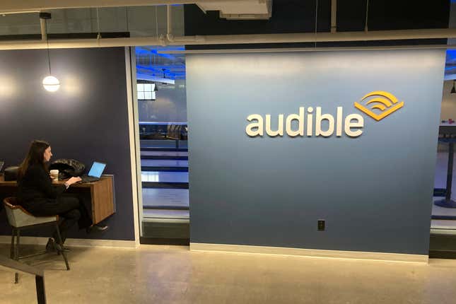 FILE - The headquarters of Audible, Amazon&#39;s online audiobook and podcast service, is seen, March 9, 2023, in Newark, N.J. In a memo sent to employees on Thursday, Jan. 11, 2024, Amazon-owned Audible said that it is laying off about 5% of its workforce, marking the third round of job cuts in the tech giant&#39;s various businesses this week as the industry continues to shed roles in the new year. (AP Photo/Ted Shaffrey, File)