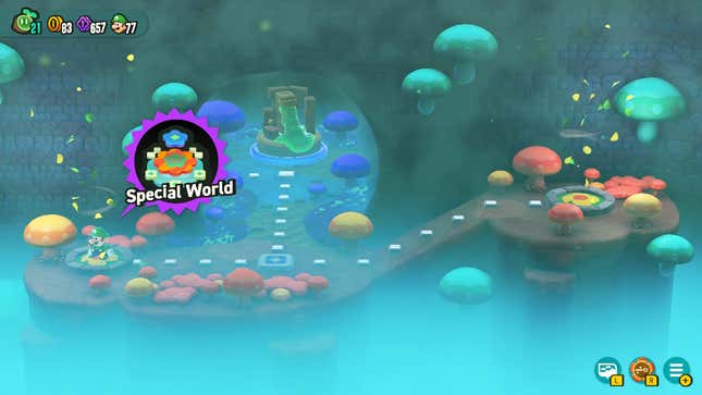 Luigi se tient à l'entrée du cinquième monde spécial.