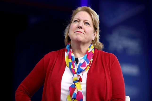 Virginia Thomas, wife of Supreme Court Associate Justice Clarence Thomas, moderates a panel discussion titled “When did World War III Begin? Part A: Threats at Home” during the Conservative Political Action Conference at the Gaylord National Resort and Convention Center on February 23, 2017, in National Harbor, Maryland. 