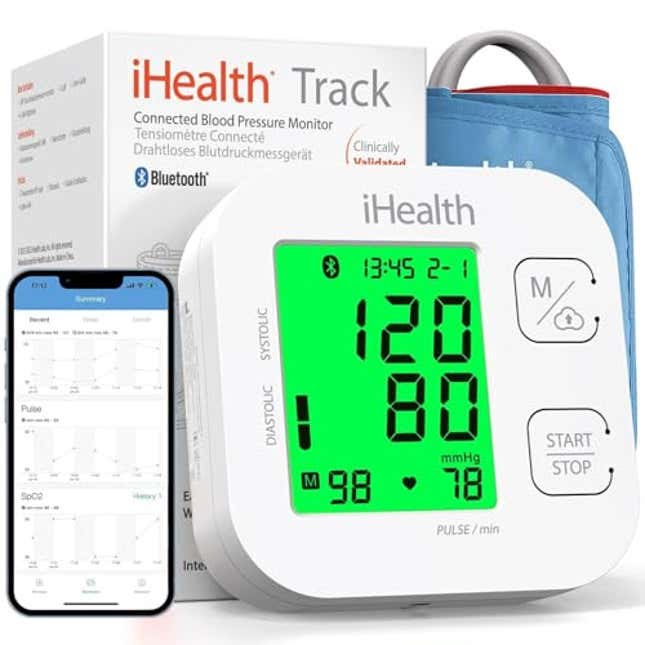 Image for article titled iHealth Track Smart Upper Arm Blood Pressure Monitor with Wide Range Cuff That fits Standard to Large Adult Arms, Now 44% Off