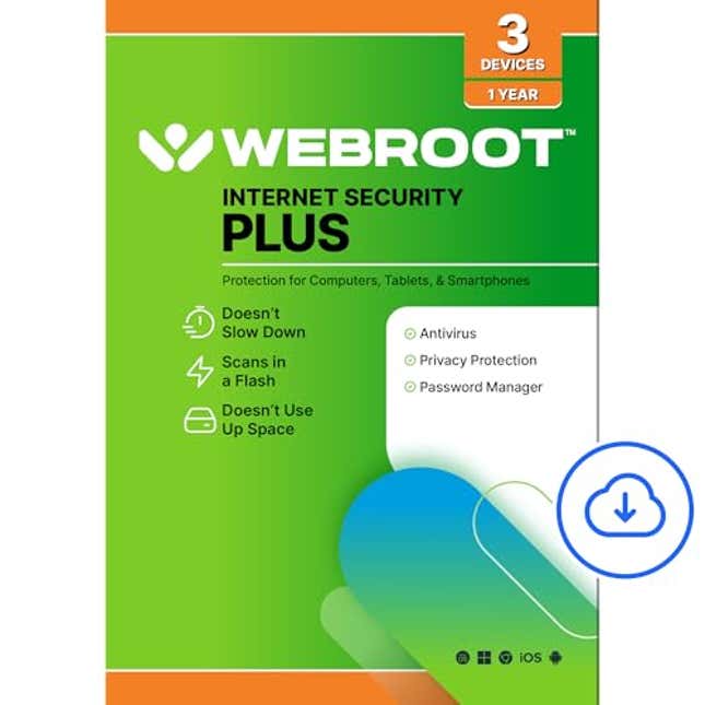 Image for article titled Webroot Internet Security Plus | Antivirus Software 2024 | 3 Device | 1 Year Download for PC/Mac/Chromebook/Android/IOS + Password Manager, Now 66.68% Off