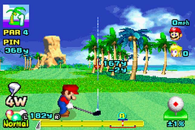 Mario Golf Advance Tour, with Mario about to hit a ball.