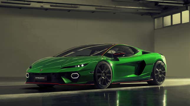 Vue 3/4 avant d’une Lamborghini Temerario verte