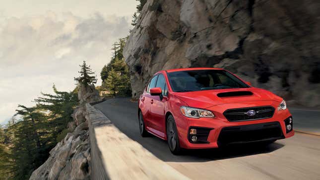 A photo of the front quarter of a Subaru WRX SUV. 