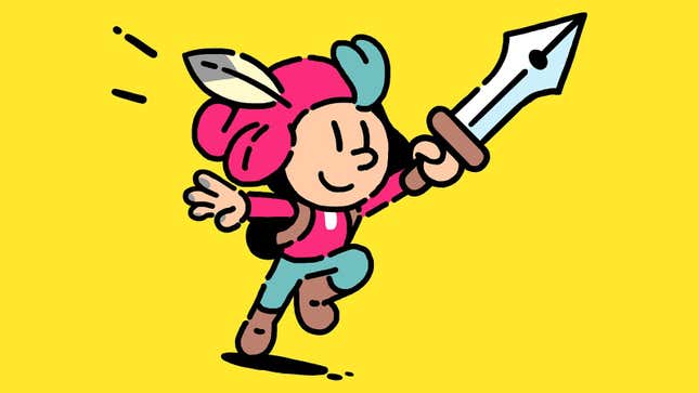 Key artwork of The Plucky Squire's titular hero wielding a sword that looks like a fountain pen tip.