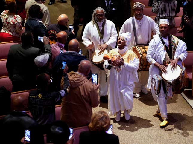 Musicians perform at the beginning of the funeral service for Tyre Nichols at Mississippi Boulevard Christian Church in Memphis, Tenn., on Wednesday, Feb. 1, 2023. 