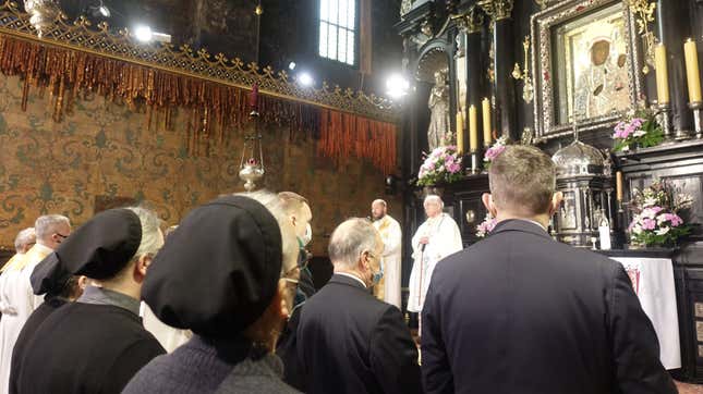 Church-goers attend a prayer for “unborn lives” at Poland’s Jasna Góra monastery amid its “pilgrimage of pro-life activists.”