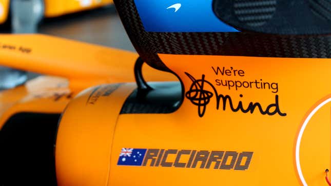 A photo of Daniel Ricciardo's name badge on the 2020 McLaren F1 car. 