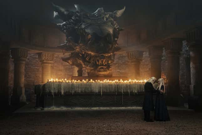 King Viserys (Paddy Considine) and Princess Rhaenyra (Milly Alcock)