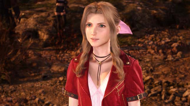 Aerith talks to someone off camera.