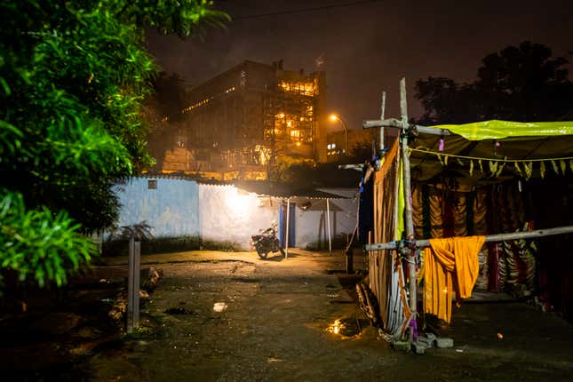 Dr Shyama Prasad Mukherjee Thermal Power Station as seen from the Patharripara neighborhood in Korba. About one in four men in the area work at the power plant.