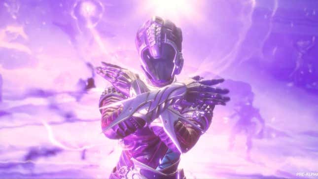 A Destiny Rising character in purple.