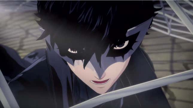 A close-up screenshot of the Joker from Persona 5. 