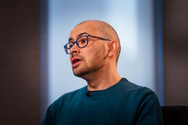 Demis Hassabis, chief executive officer of DeepMind Technologies Ltd., during a Bloomberg Television interview at the Google DeepMind headquarters in London, UK.