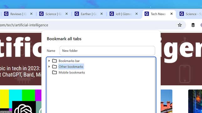 Bookmarks can be handled with the keyboard, too.