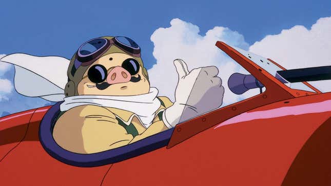 A pig pilot gives a thumbs up. 