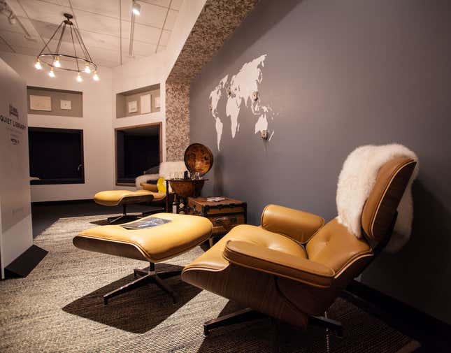 The library includes nap pods for people to catch some zzzs.