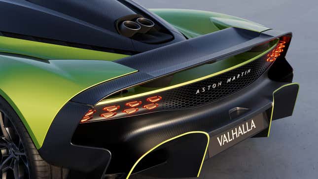 Rear end of a green Aston Martin Valhalla